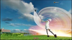 Newみんなのゴルフ　バンカーにはまらずに変な反射で助かる場面